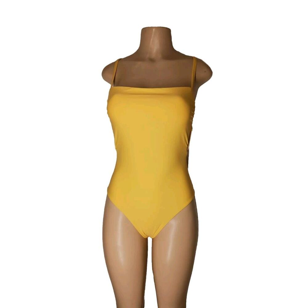 NWT Lulu's Strappy Backless One-Piece Swimsuit Women's Size M Padded Bra Yellow
